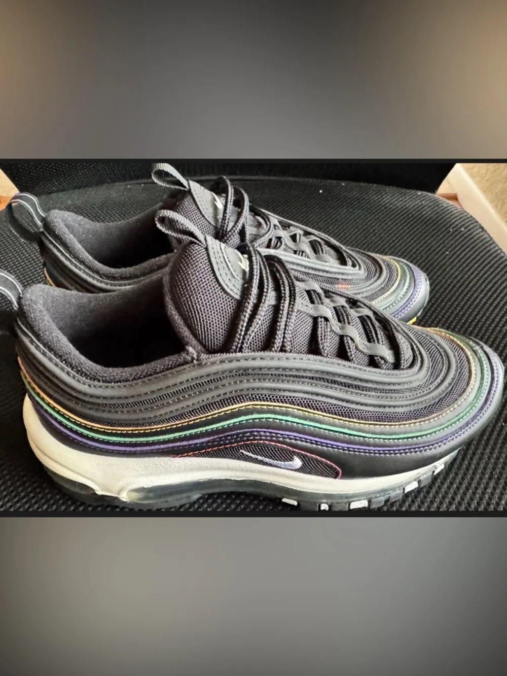 Nike Air Max 97’ Black Rainbow Stitching, Used. Women’s Size 5